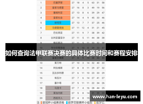 如何查询法甲联赛决赛的具体比赛时间和赛程安排 如何查询法甲联赛决赛的具体比赛时间和赛程安排